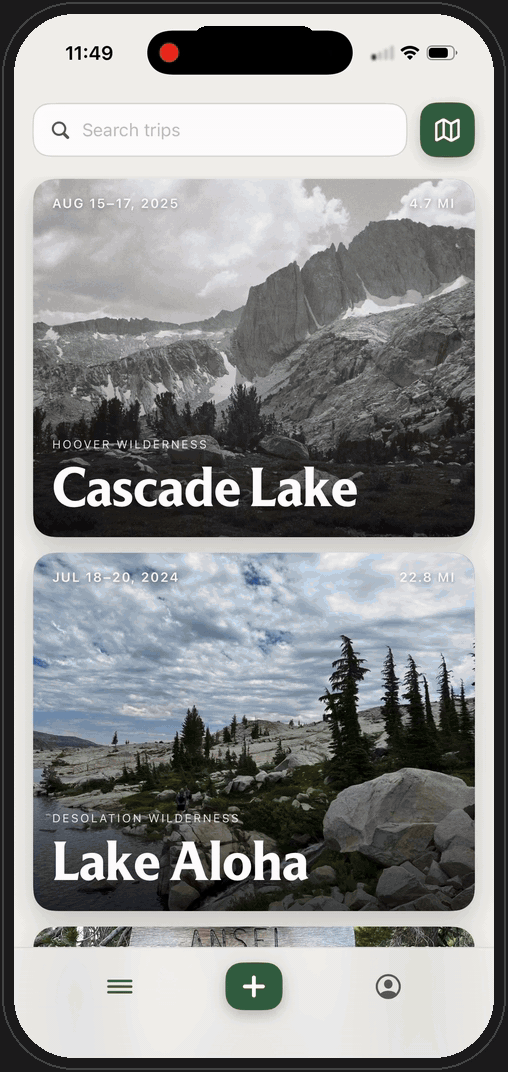 Screen recording: picking a photo from the camera roll and Monolog assembling the trip around it.