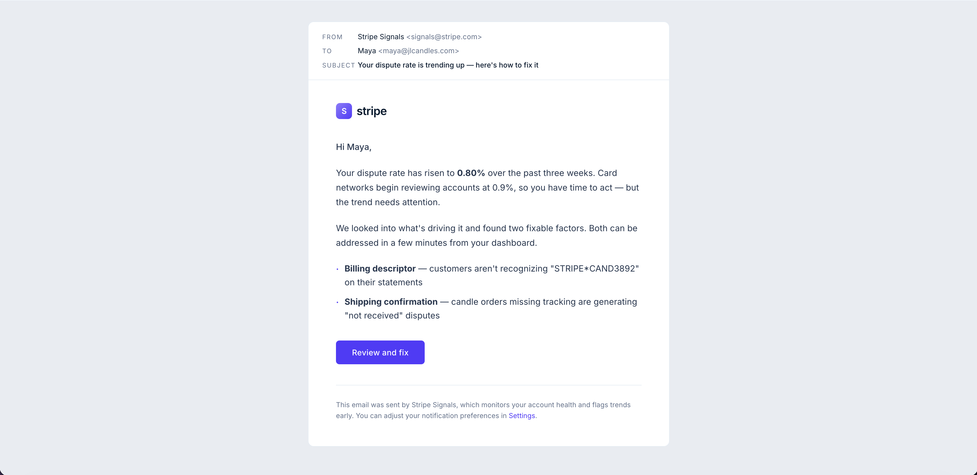 Stripe Signals email entry